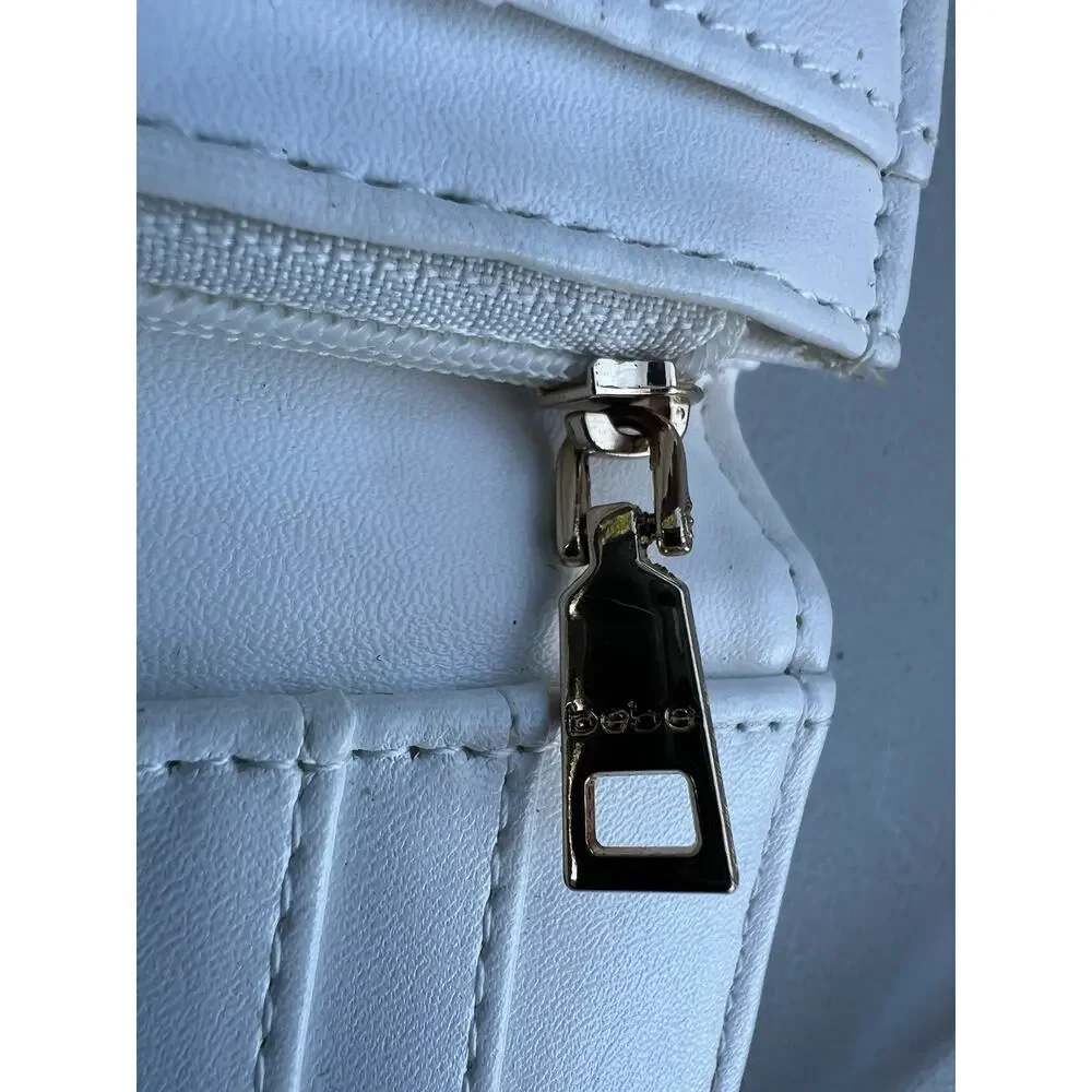 Bebe Embossed Logo White Leather Wallet Wristlet Strap Y2K Clutch